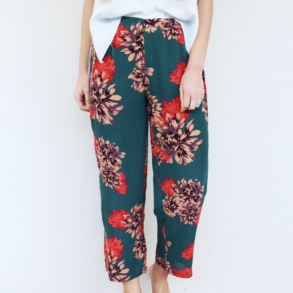 teal floral pants - Picture 3 of 5